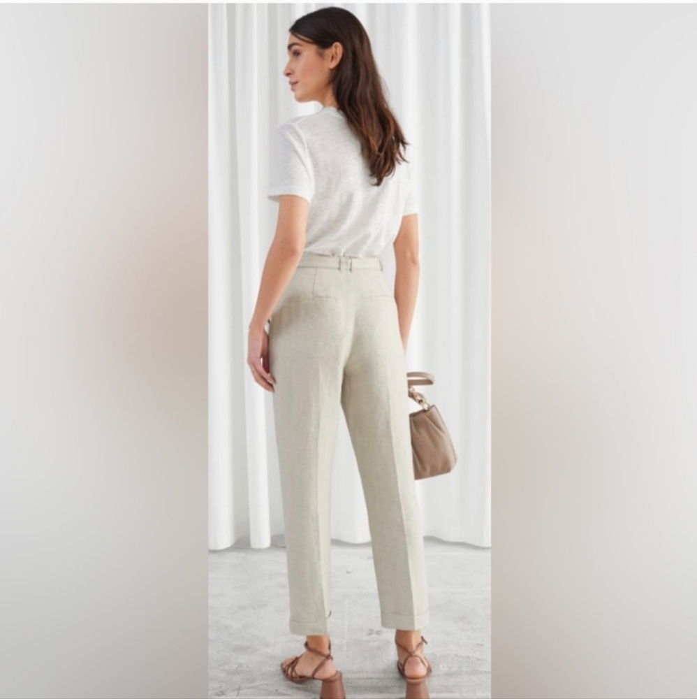 & other stories Linen belted pants, pale beige, size 6 - Picture 2 of 9